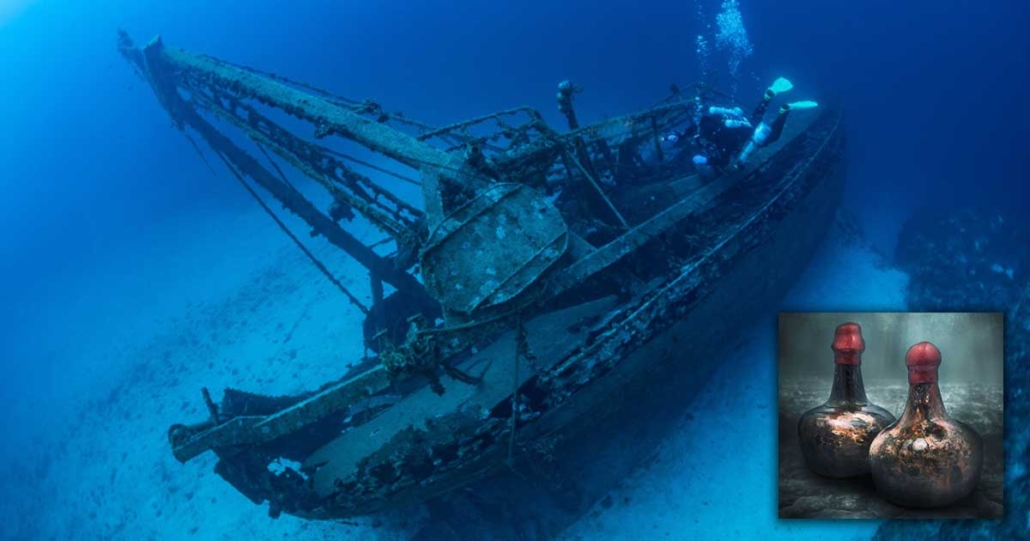 Barco encontrado por mergulhadores em 2019, com garrafas de vinho de cerca de 350 anos e que foram leiloadas pela Christie´s. Foto: Divulgação.