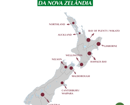 Mapa das regiões vitivinícolas da Nova Zelândia